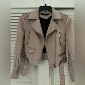 Zara faux suede biker jacket in light pink